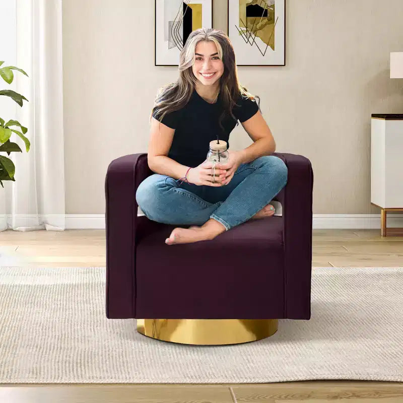 Fauteuil baquet pivotant en velours, fauteuil décoratif de salon
