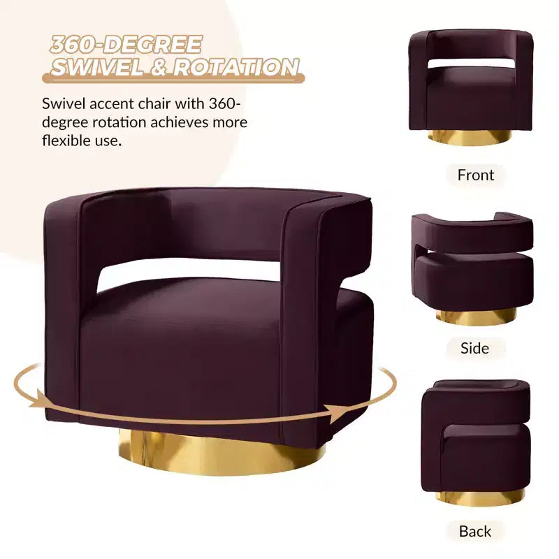 Fauteuil baquet pivotant en velours, fauteuil décoratif de salon