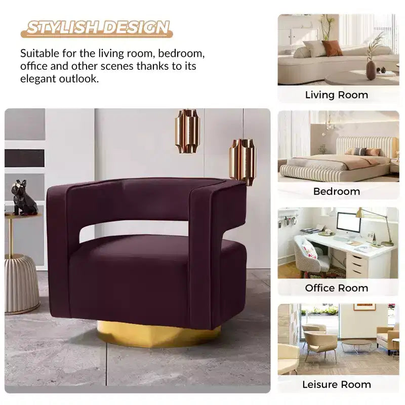 Fauteuil baquet pivotant en velours, fauteuil décoratif de salon