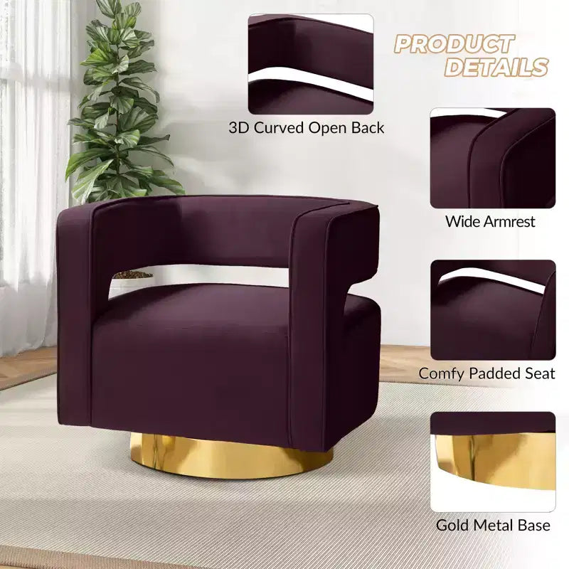 Fauteuil baquet pivotant en velours, fauteuil décoratif de salon