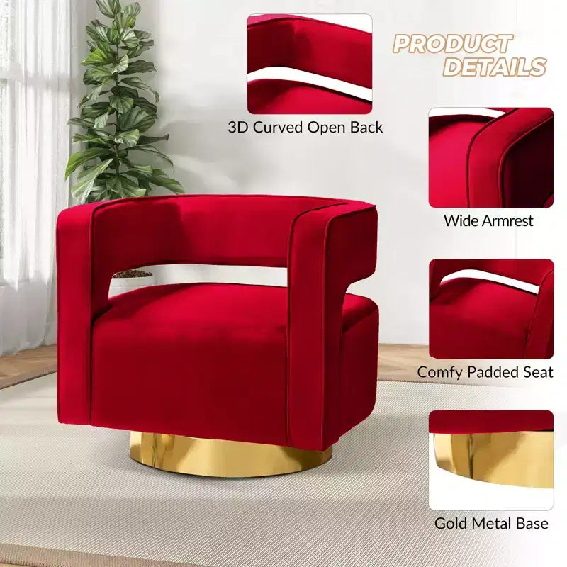 Fauteuil baquet pivotant en velours, fauteuil décoratif de salon
