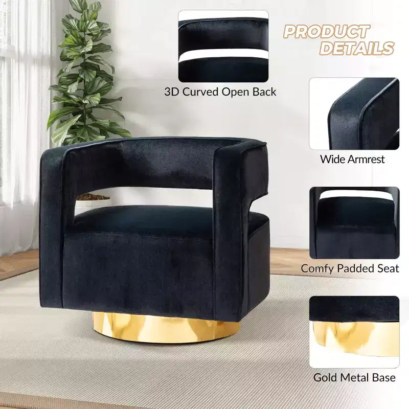 Fauteuil baquet pivotant en velours, fauteuil décoratif de salon