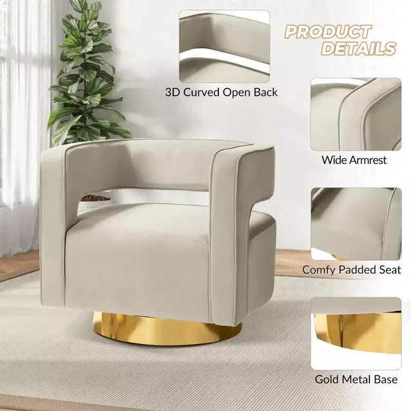 Fauteuil baquet pivotant en velours, fauteuil décoratif de salon
