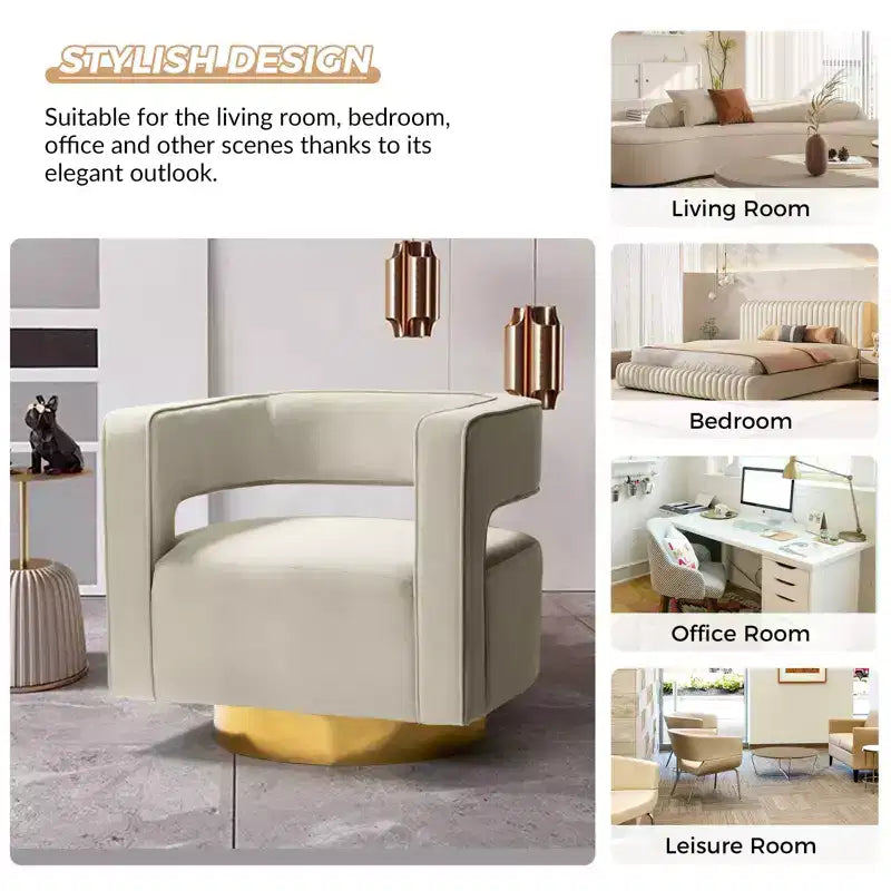 Fauteuil baquet pivotant en velours, fauteuil décoratif de salon