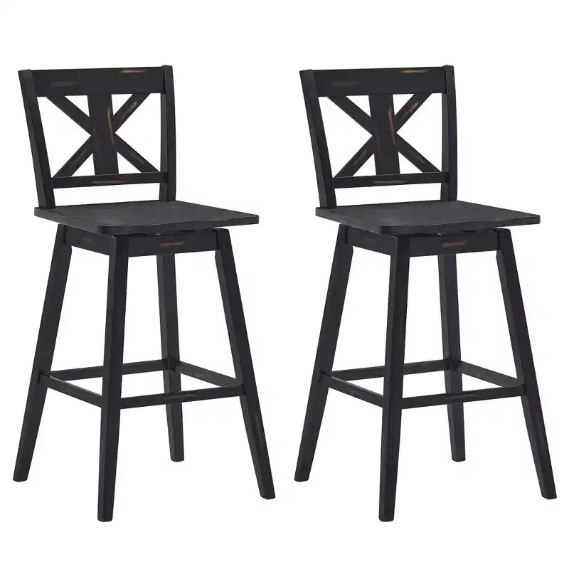Costway Set of 2 Bar Stools Swivel Pub Height Chairs w/ Rubber Wood Legs White\Black