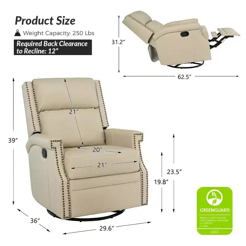Fauteuil inclinable/à bascule pivotant en cuir véritable
