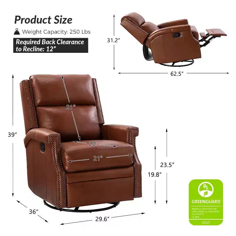 Fauteuil inclinable/à bascule pivotant en cuir véritable