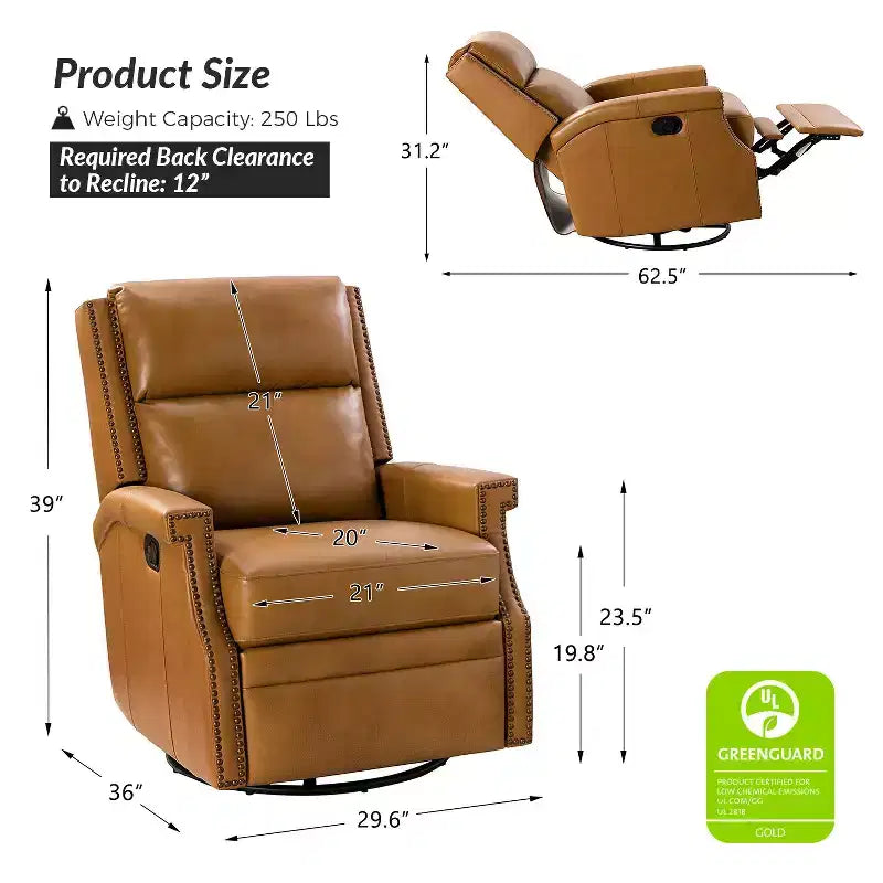 Fauteuil inclinable/à bascule pivotant en cuir véritable