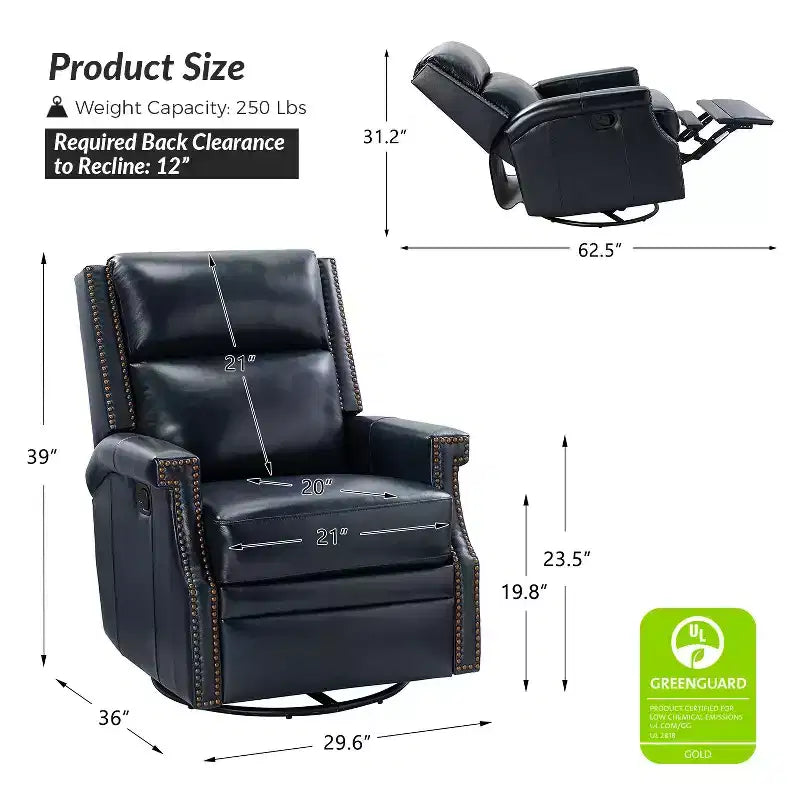 Fauteuil inclinable/à bascule pivotant en cuir véritable