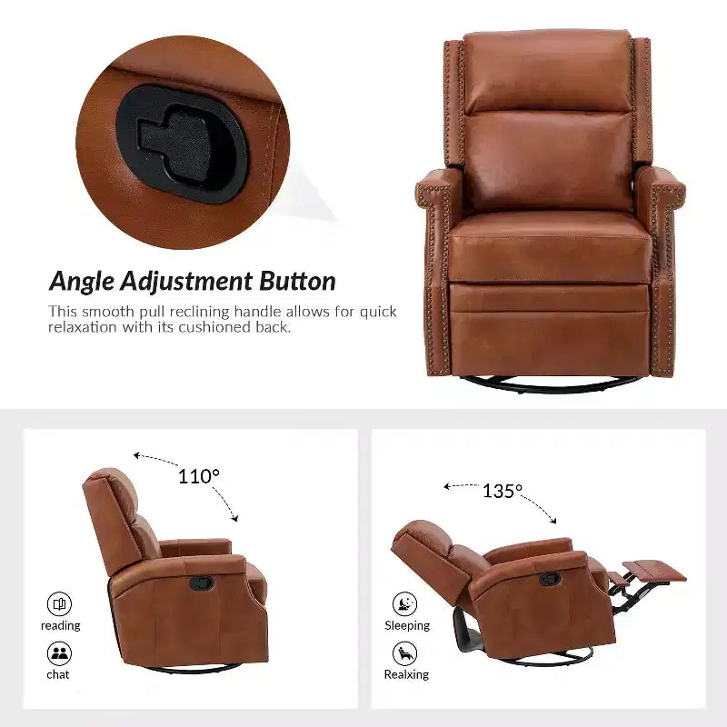 Fauteuil inclinable/à bascule pivotant en cuir véritable