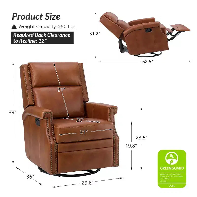 Fauteuil inclinable/à bascule pivotant en cuir véritable