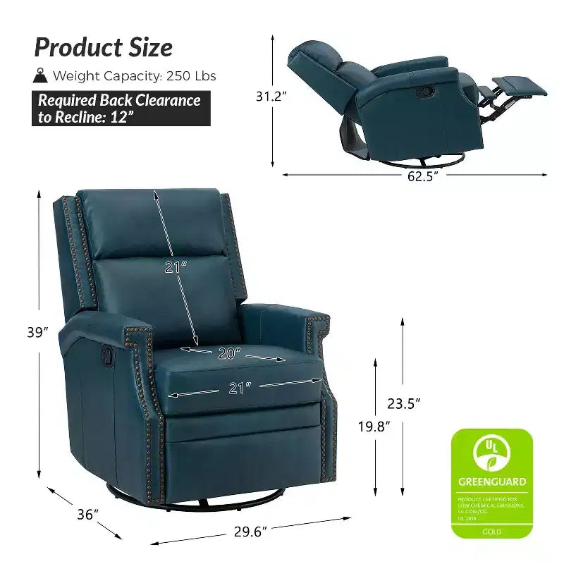 Fauteuil inclinable/à bascule pivotant en cuir véritable