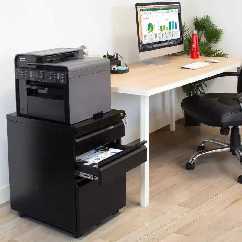 Meuble de rangement à trois tiroirs sous le bureau avec roulettes | avec serrure