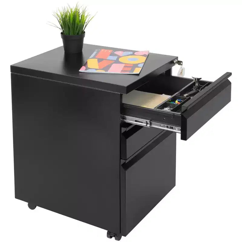 Meuble de rangement à trois tiroirs sous le bureau avec roulettes | avec serrure